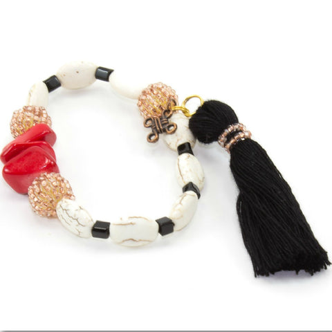 Stacked Black and White Tassel Bracelet Set – Leaf Boutique